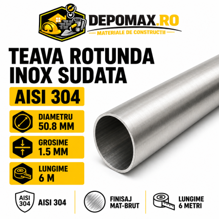 Teava rotunda inox sudata AISI 304, 50.8 x 1.5 mm, 6 metri